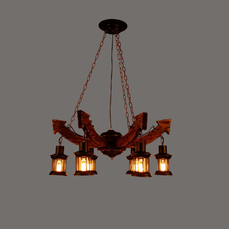 Nautical Style Lantern Chandelier Lamp Wooden Ceiling Pendant Light for Restaurant