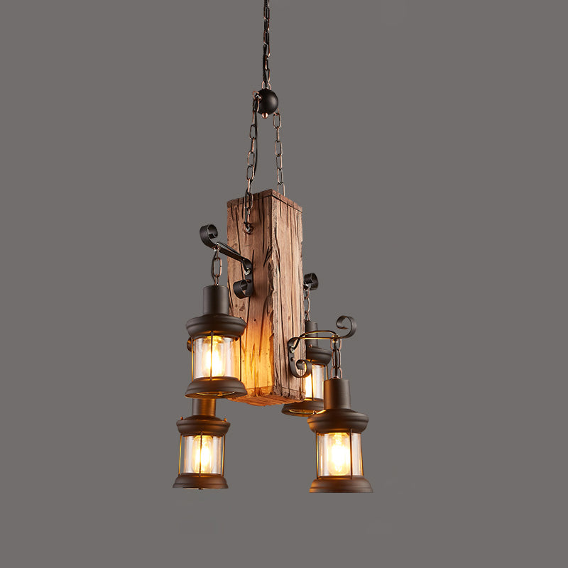 Nautical Style Lantern Chandelier Lamp Wooden Ceiling Pendant Light for Restaurant