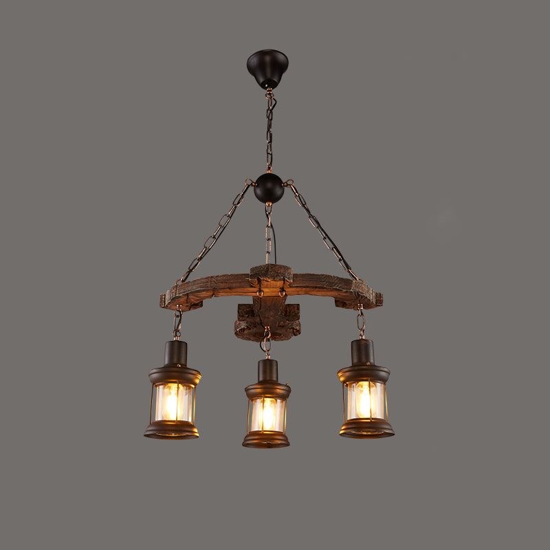 Nautical Style Lantern Chandelier Lamp Wooden Ceiling Pendant Light for Restaurant