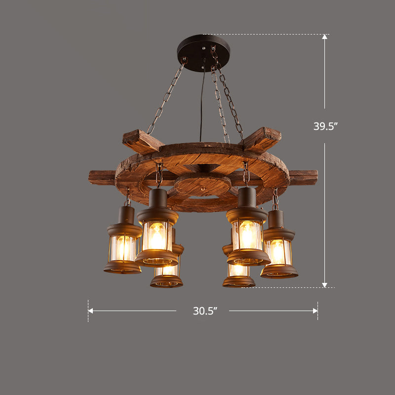 Nautical Style Lantern Chandelier Lamp Wooden Ceiling Pendant Light for Restaurant