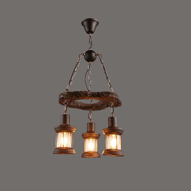 Nautical Style Lantern Chandelier Lamp Wooden Ceiling Pendant Light for Restaurant