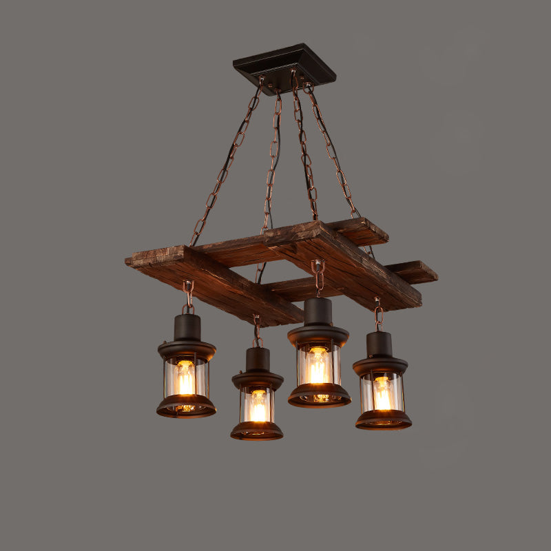 Nautical Style Lantern Chandelier Lamp Wooden Ceiling Pendant Light for Restaurant