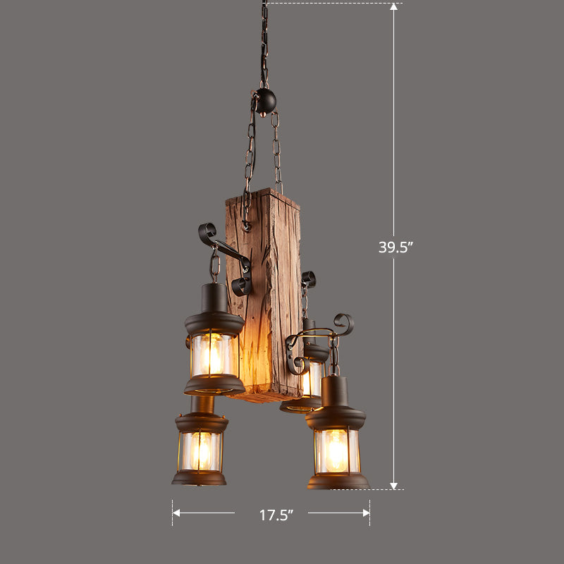 Nautical Style Lantern Chandelier Lamp Wooden Ceiling Pendant Light for Restaurant