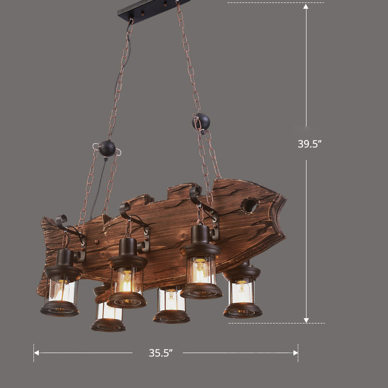 Nautical Style Lantern Chandelier Lamp Wooden Ceiling Pendant Light for Restaurant