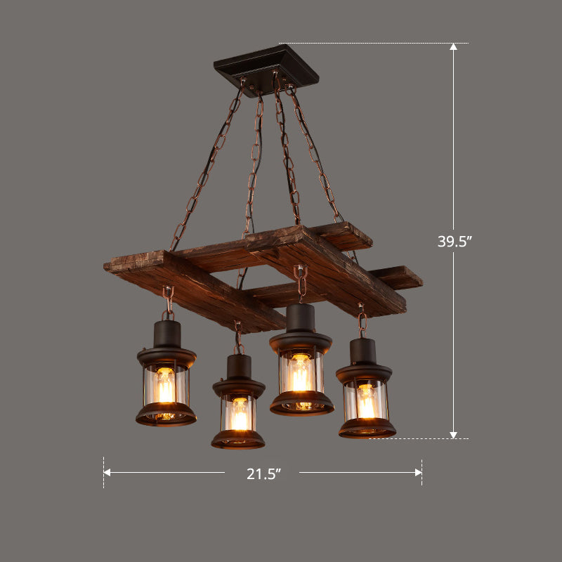 Nautical Style Lantern Chandelier Lamp Wooden Ceiling Pendant Light for Restaurant