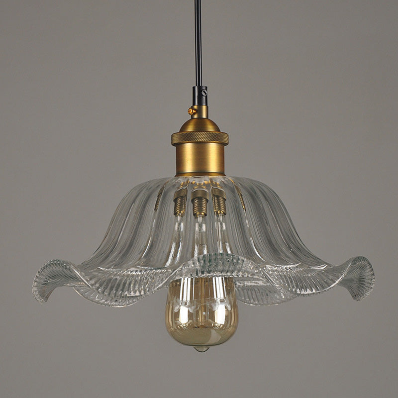 Clear Glass Flower Suspension Lamp Industrial 1 Bulb Dining Room Pendant Light Fixture