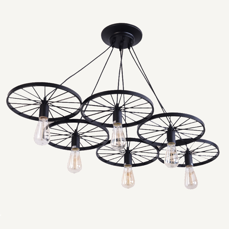 Black Wheel Chandelier Lighting Industrial Metal Living Room Hanging Light Fixture