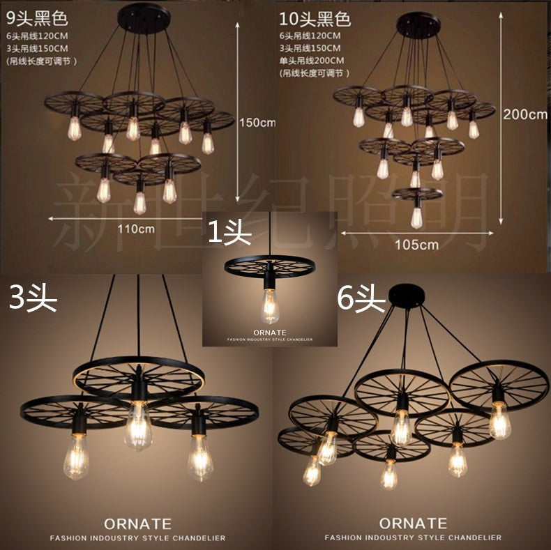 Black Wheel Chandelier Lighting Industrial Metal Living Room Hanging Light Fixture