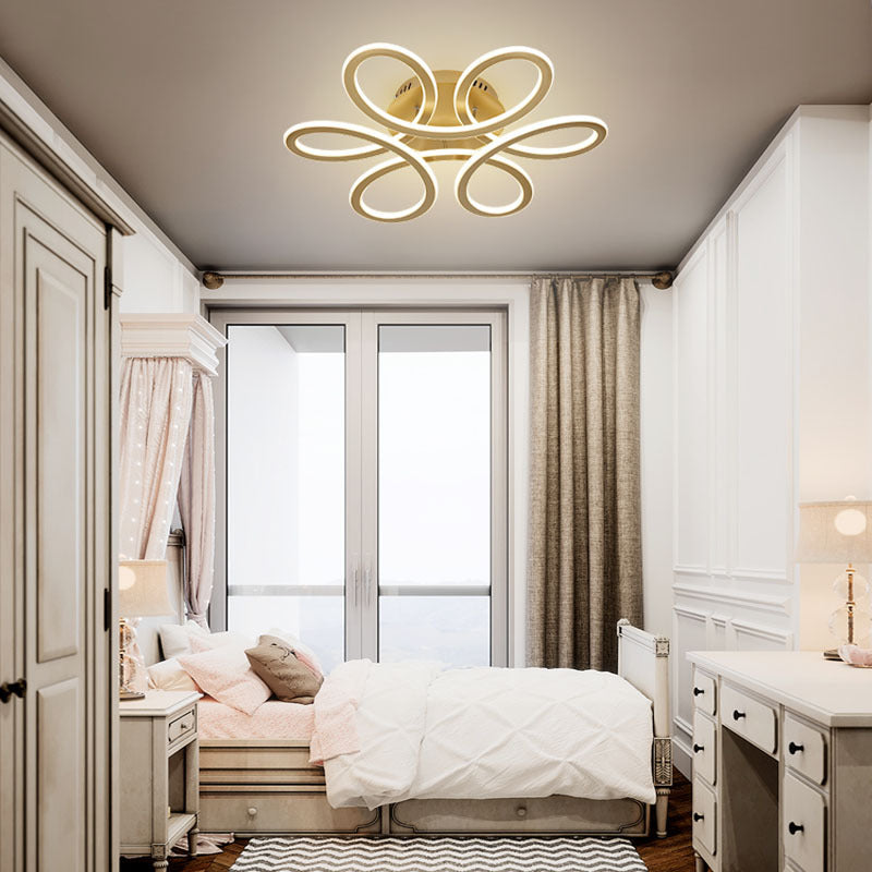 Simplicity Floral Semi Mount Lighting Metal Bedroom LED Ceiling Flush Light Fixture