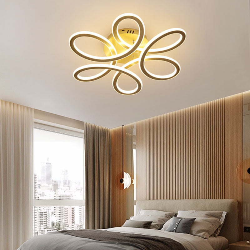 Simplicity Floral Semi Mount Lighting Metal Bedroom LED Ceiling Flush Light Fixture