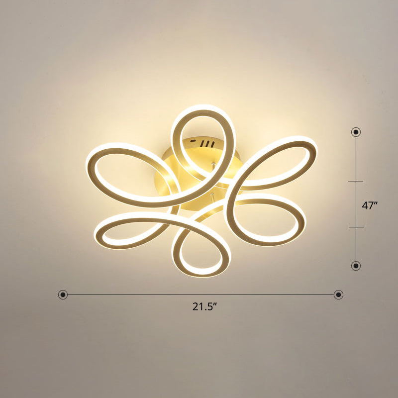 Simplicity Floral Semi Mount Lighting Metal Bedroom LED Ceiling Flush Light Fixture