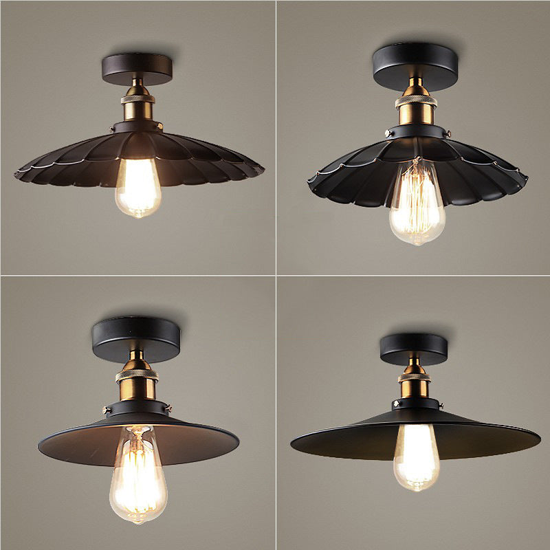 Black Shaded Semi-Flush Light Light Vintage Metal 1 Lampadina da cucina a filo lampada a montaggio