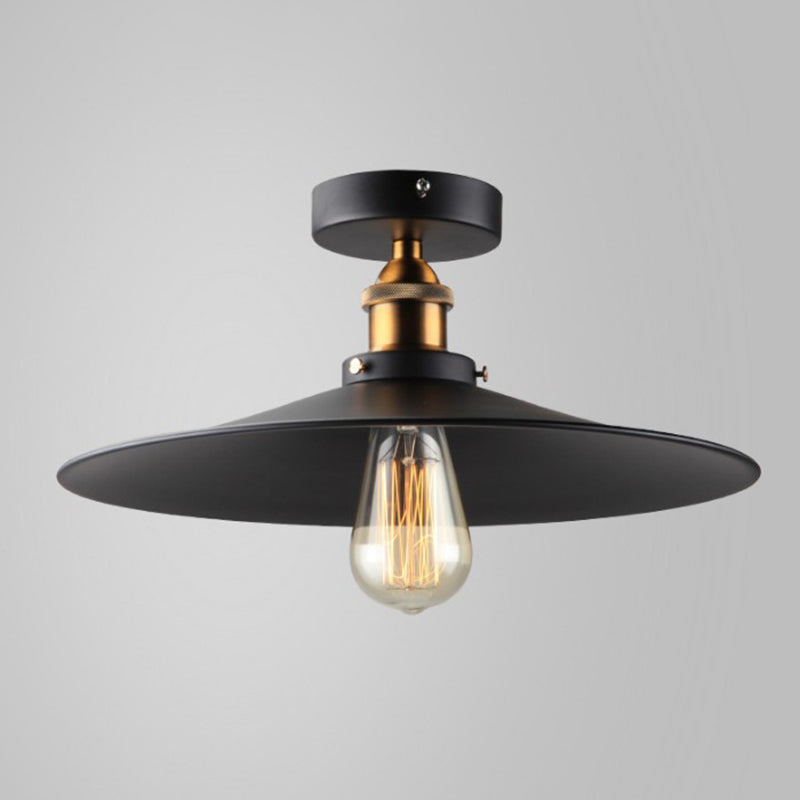 Black Shaded Semi-Flush Ceiling Light Vintage Metal 1-Light Kitchen Flush Mount Light Fixture