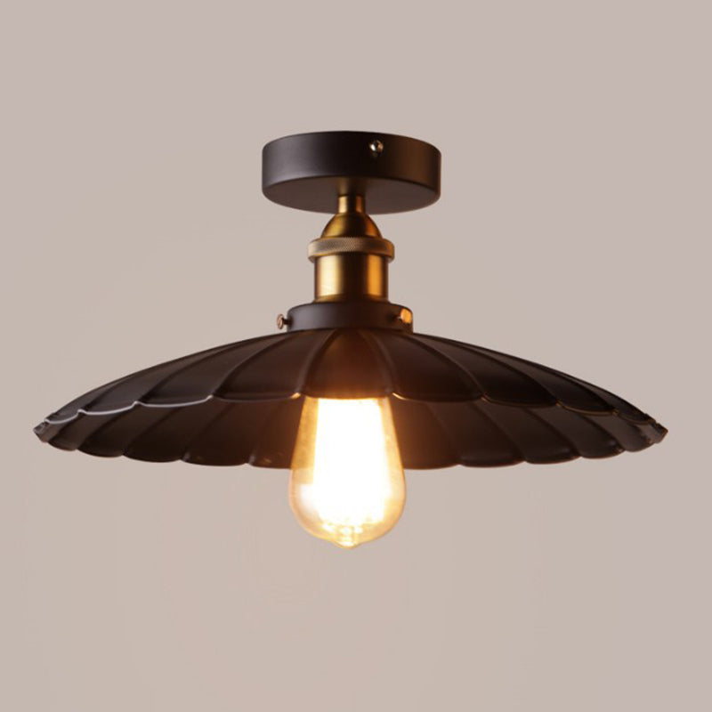 Black Shaded Semi-Flush Light Light Vintage Metal 1 Lampadina da cucina a filo lampada a montaggio