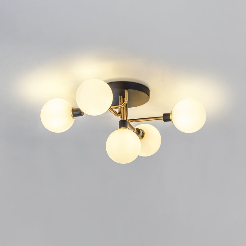 5 lumières de la salle à manger lampe de plafond de style postmoderne semi-luxueuse avec une teinte en verre à balle