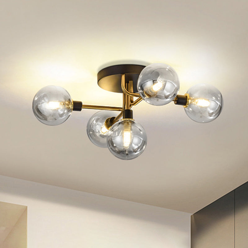 5 lumières de la salle à manger lampe de plafond de style postmoderne semi-luxueuse avec une teinte en verre à balle