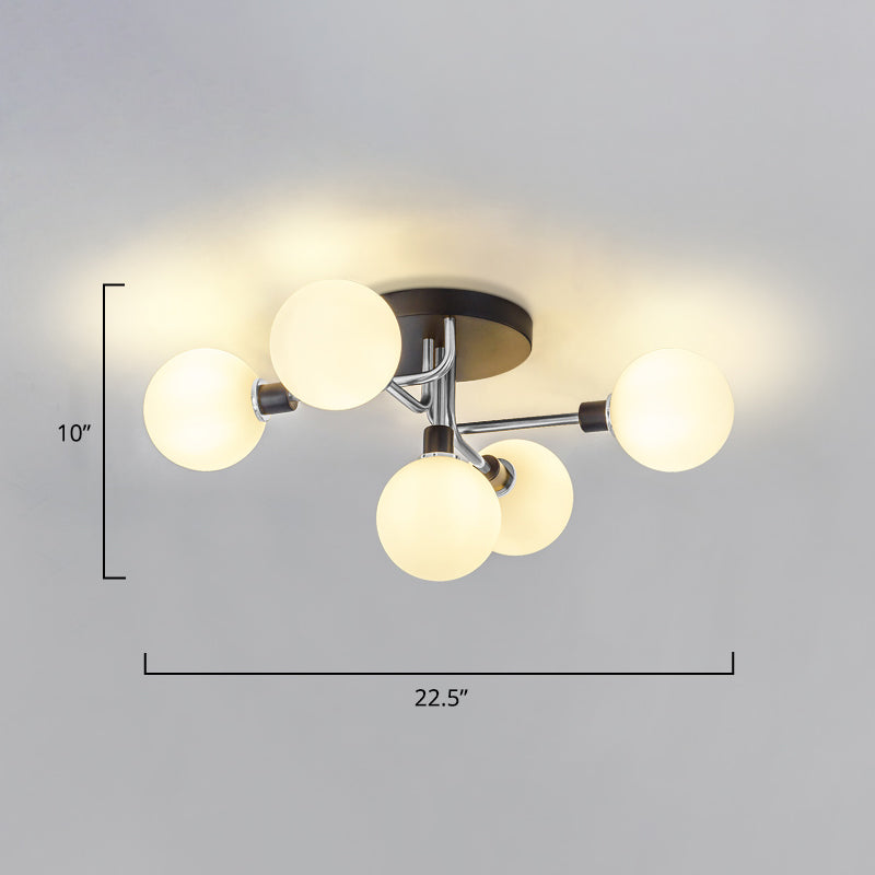 5 Lights Dining Room Ceiling Lamp Postmodern Style Semi Flush Light with Ball Glass Shade