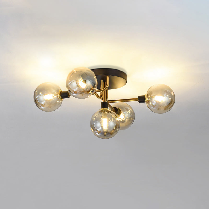 5 lumières de la salle à manger lampe de plafond de style postmoderne semi-luxueuse avec une teinte en verre à balle