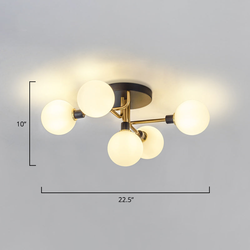 5 Lights Dining Room Ceiling Lamp Postmodern Style Semi Flush Light with Ball Glass Shade