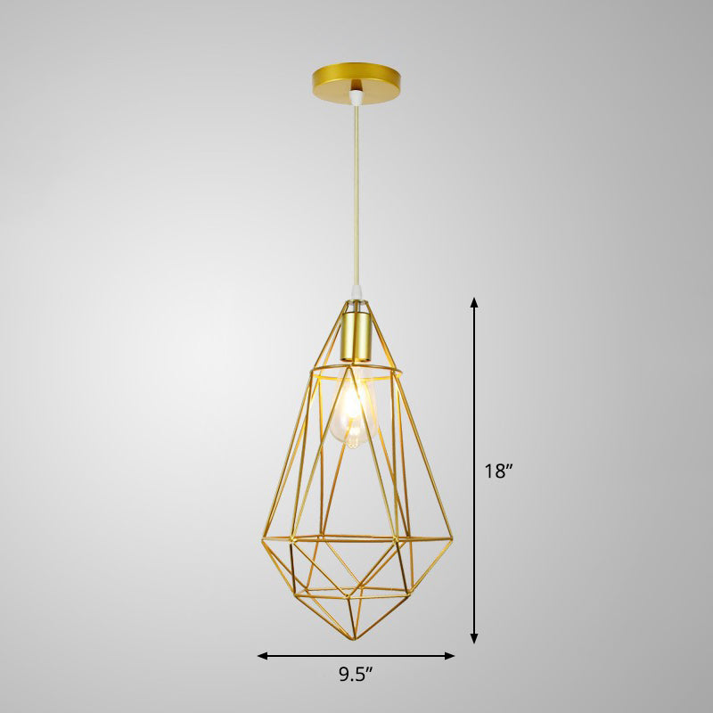 Gold Cage Frame Plafond Plafond Light Nordic Metal 1 Bulbe Dinomage Salle Suspension Lumière