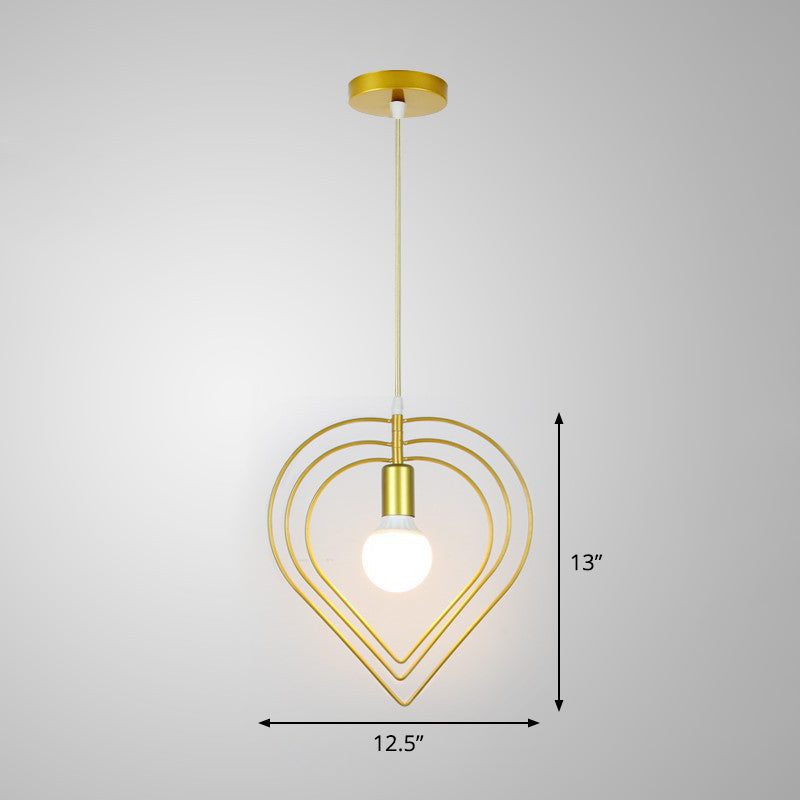 Gold Cage Frame Pendant Ceiling Light Nordic Metal 1 Bulb Dining Room Suspension Light