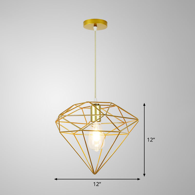 Gold Cage Frame Plafond Plafond Light Nordic Metal 1 Bulbe Dinomage Salle Suspension Lumière