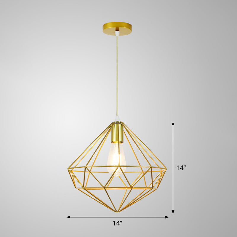 Gold Cage Frame Pendant Ceiling Light Nordic Metal 1 Bulb Dining Room Suspension Light