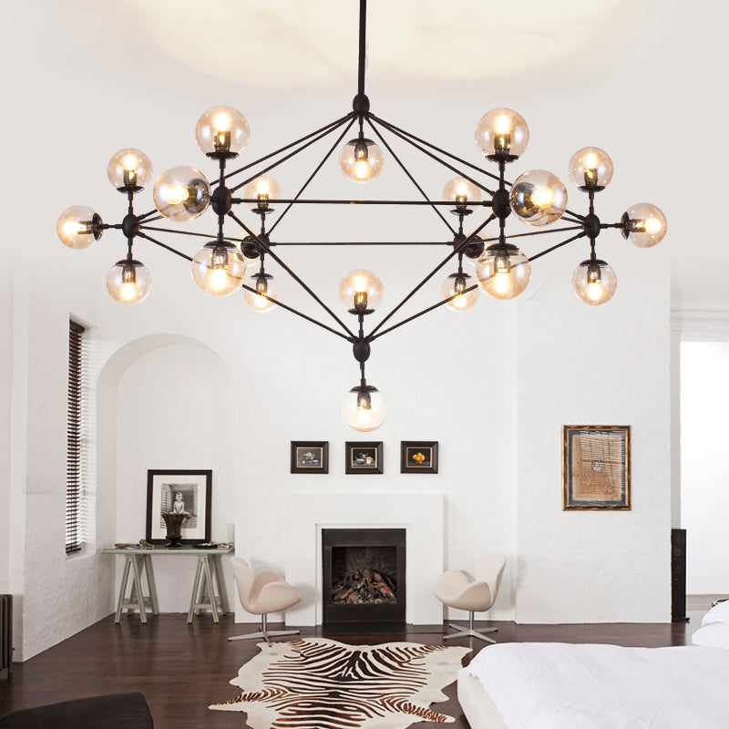 Black Diamond Lattice Chandelier Industrial Tan Glass Living Room Suspension Lighting