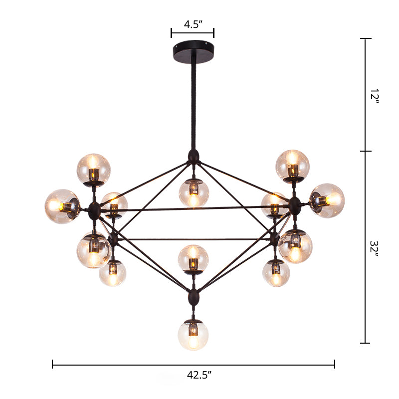 Black Diamond Lattice Chandelier Industrial Tan Glass Living Room Suspension Lighting