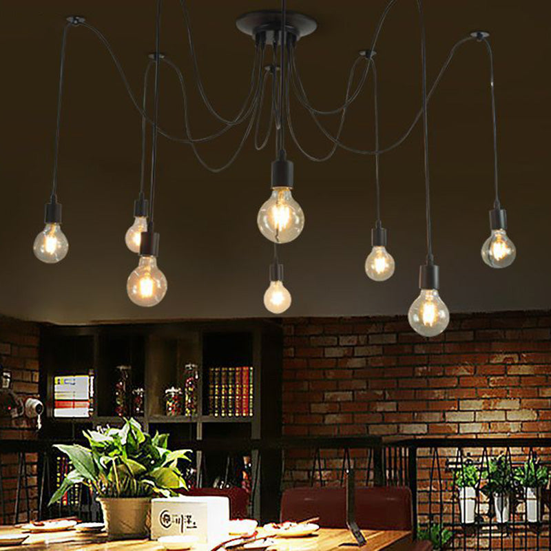 8 Bulbs Spider Ceiling Lamp Industrial Black Metal Swag Pendant Lighting for Restaurant