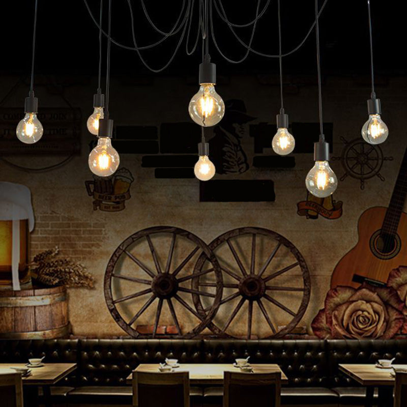 8 bulbes lampe à plafond araignée Éclairage pendentif swag en métal noir industriel pour le restaurant