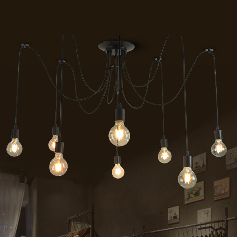 8 bulbes lampe à plafond araignée Éclairage pendentif swag en métal noir industriel pour le restaurant