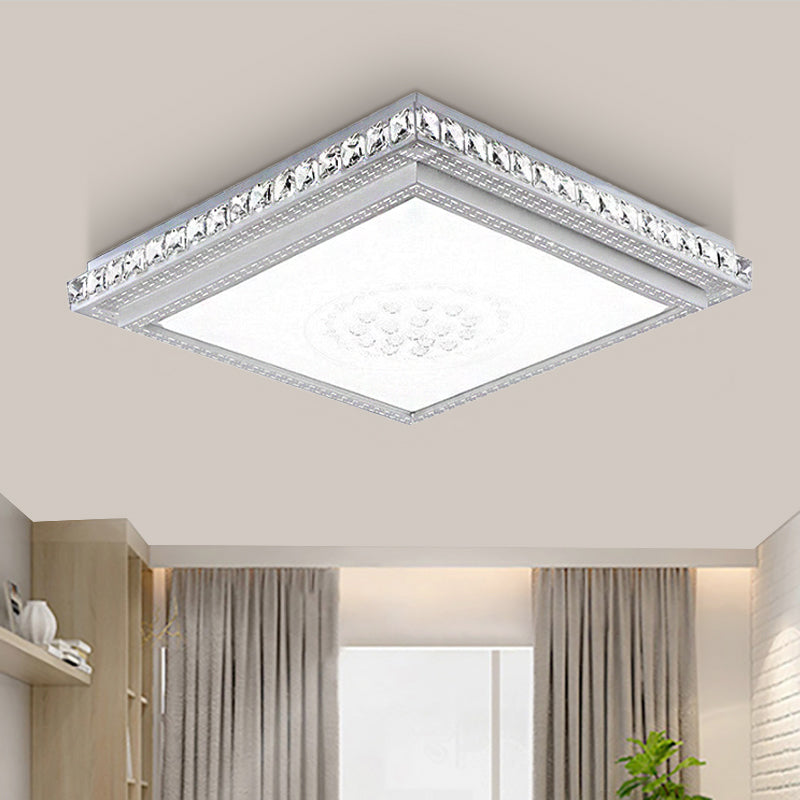 23.5 "/29.5" /42.5 " Weitschlafzimmer LED Deckenbündige Halterung Weiße Flush Lampe mit Quadrat/Rechteckiger Acrylschirm und Kristall Akzente