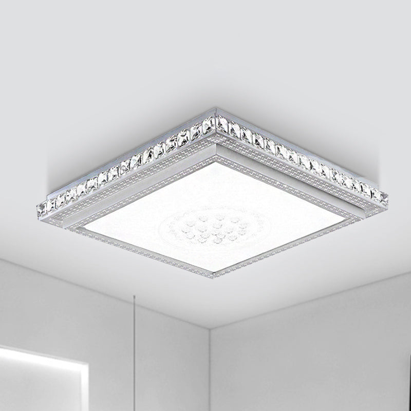 23.5"/29.5"/42.5" Wide Bedroom LED Ceiling Flush Mount White Flush Lamp with Square/Rectangular Acrylic Shade and Crystal Accents