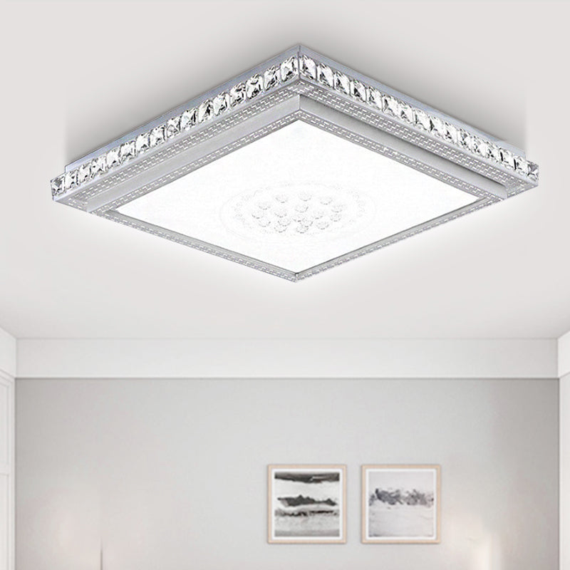 23.5"/29.5"/42.5" Wide Bedroom LED Ceiling Flush Mount White Flush Lamp with Square/Rectangular Acrylic Shade and Crystal Accents