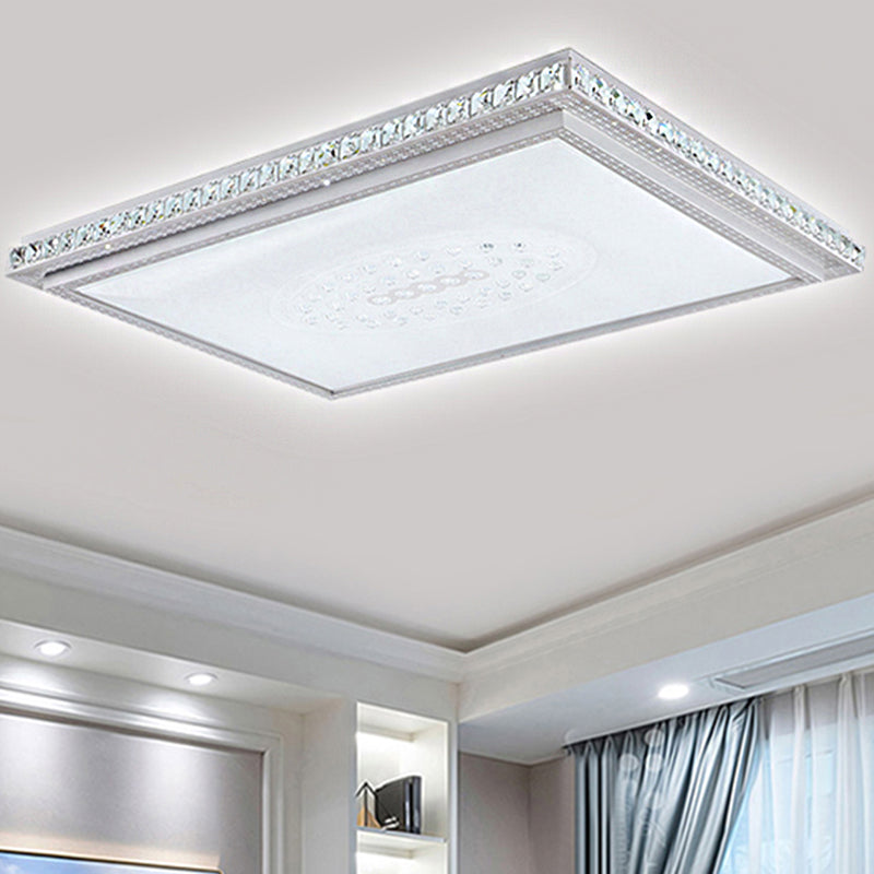 23.5"/29.5"/42.5" Wide Bedroom LED Ceiling Flush Mount White Flush Lamp with Square/Rectangular Acrylic Shade and Crystal Accents