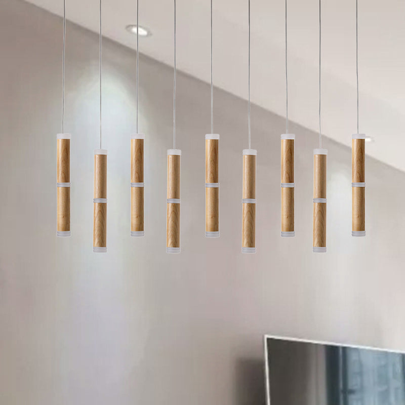 Luz de colgante LED de micro tubo Madera contemplaria 7/9 comedor de comedor lámpara de techo en luz cálida/blanca