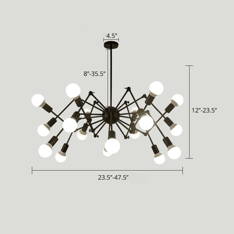 Spider Metal Chandelier Industrial Clothing Shop Commercial Pendant Lighting with Open Bulb Design