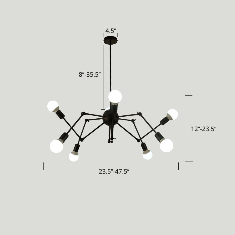 Spider Metal Chandelier Industrial Clothing Shop Prendant Prendant Éclairage avec design de bulbe ouvert