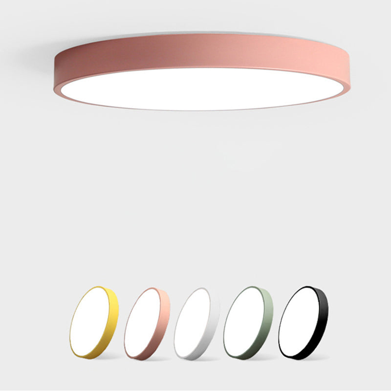 Ultrathin Round Flush Light Fixture Macaron Metal Child Room LED Ceiling Mount Light