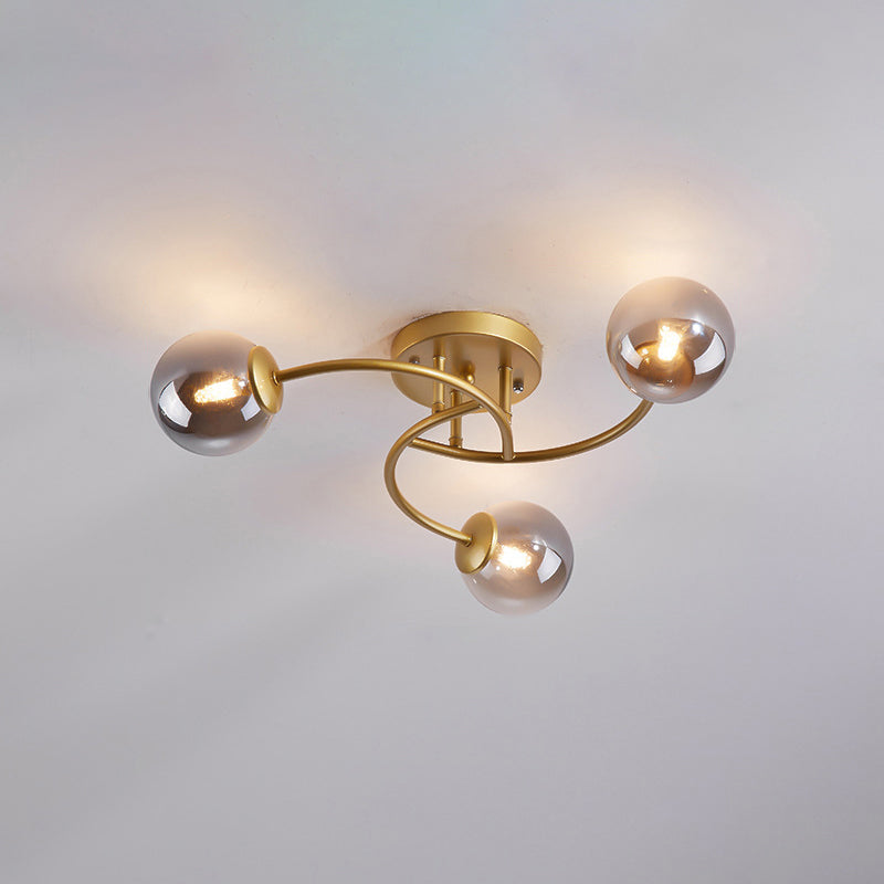 Swirled Metal Semi Flush Light Post-Modern Close to Ceiling Light with Ball Glass Shade