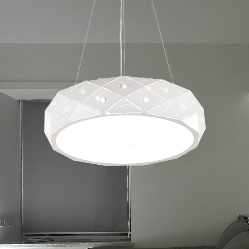 Geometric Drum Pendant Light Modern Metal White LED Hanging Pendant Fixture for Office in Warm/White/Neutral, 12"/18"/25.5" Wide