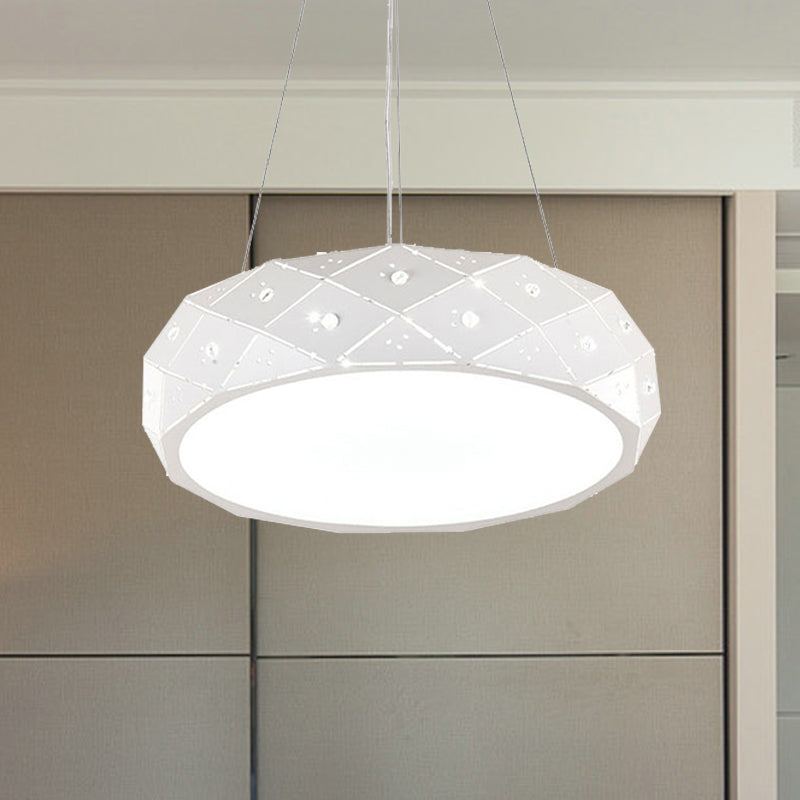 Geometric Drum Pendant Light Modern Metal White LED Hanging Pendant Fixture for Office in Warm/White/Neutral, 12"/18"/25.5" Wide