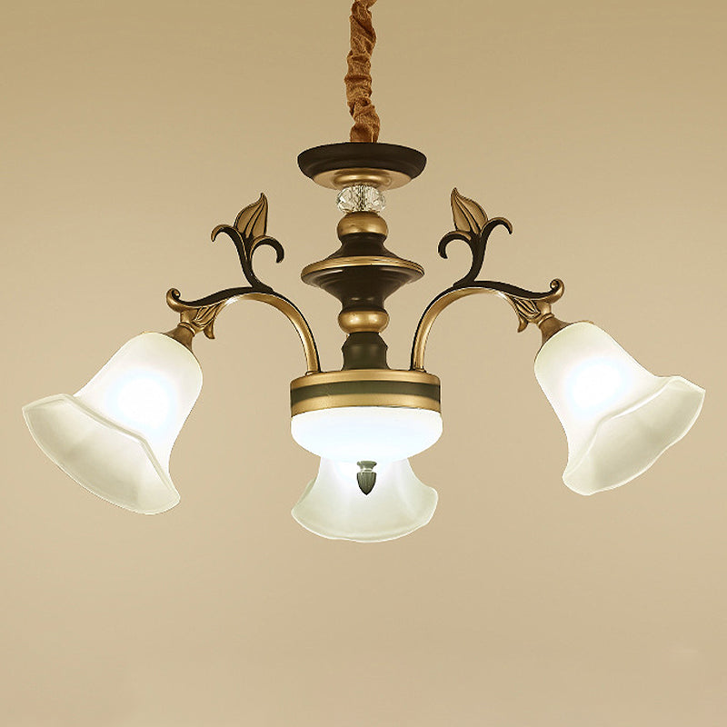 3/6 Lights Ceiling Light Traditional Flared Frosted Glass Hanging Chandelier in Brass