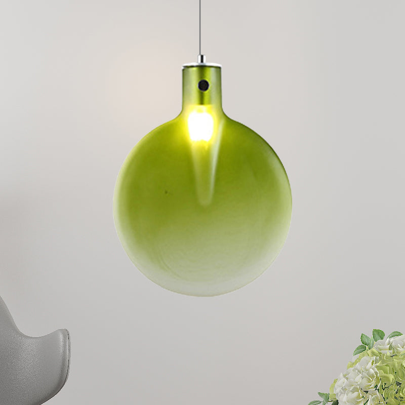 Sliver Ball Hanging Ceiling Light Nordic 1 Light Brown/Green/Yellow Glass Suspension Pendant for Living Room