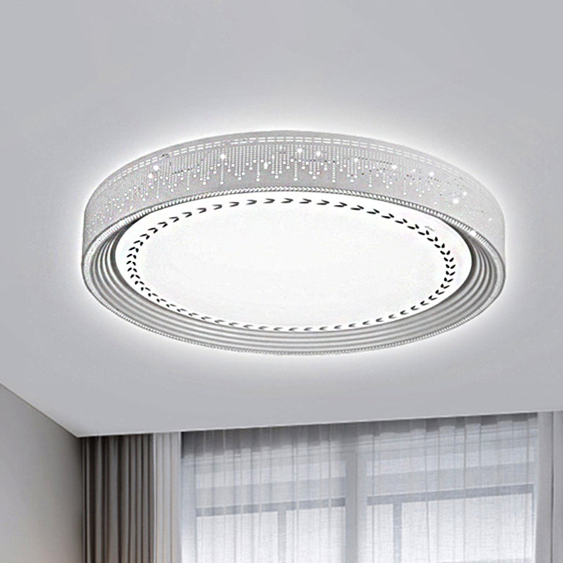 Eenvoudige LED Plafondlamp met Acryl Shade Witte Ronde Flush Mount Verlichting in Meteor Doucheontwerp, 18"/22"/30" Dia