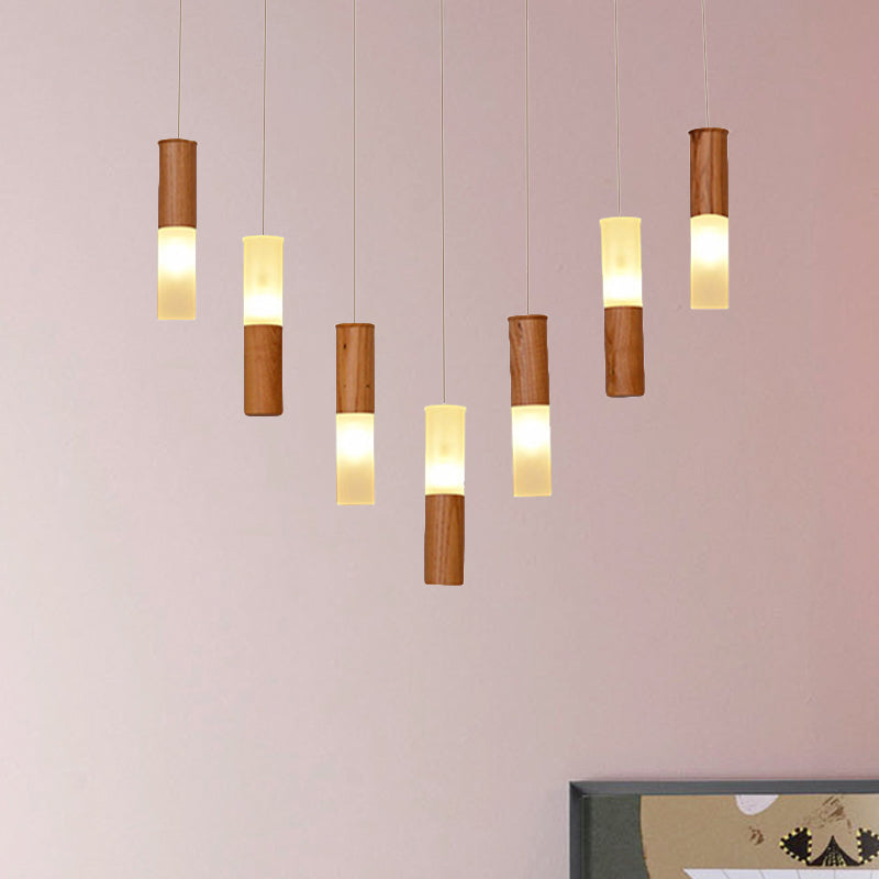 Luz de colgante LED de madera tubular contemporánea 1/5/7/7/9 lámpara colgante de techo de cocina con difusor