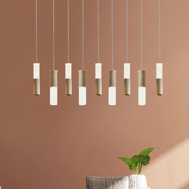 Luz de colgante LED de madera tubular contemporánea 1/5/7/7/9 lámpara colgante de techo de cocina con difusor