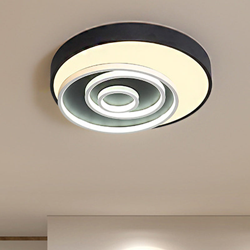 Led Bedroom Flush Mount Lamp with Circle Ring Acrylic Shade Modernist Black Flush Mount Ceiling Light Fixture in White/Warm Light, 16"/19.5" Wide