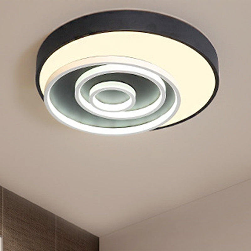 Led Bedroom Flush Mount Lamp with Circle Ring Acrylic Shade Modernist Black Flush Mount Ceiling Light Fixture in White/Warm Light, 16"/19.5" Wide